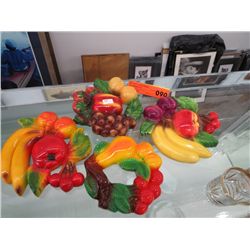 Four pieces vintage plaster fruit wall decorations