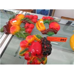 3 pieces vintage plaster fruit wall decorations