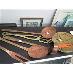 Five pieces of decorative copper and brass