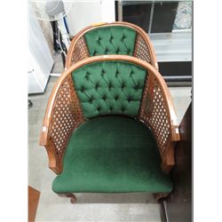 Pair of rattan and velvet tub chairs