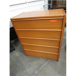 Five drawer teak dresser 40" long 41" tall