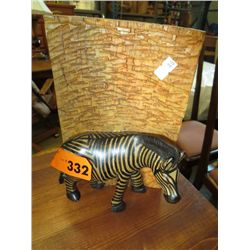 Carved wooden zebra figurine 8" tall