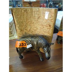 Carved wooden zebra figurine 8" tall