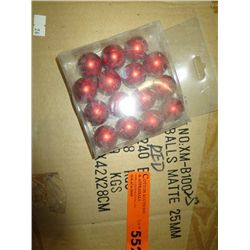 Case of packs of 25mm Matte red Xmas balls