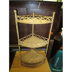 Wicker corner curio shelf