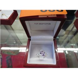 Sterling silver amethyst & diamond ring