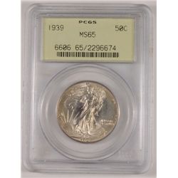 1939 WALKING LIBERTY HALF DOLLAR, PCGS MS-65  "GREEN LABEL"