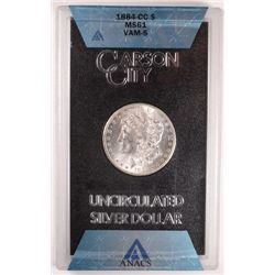 1884-CC GSA MORGAN SILVER DOLLAR, ANACS MS-61 NO BOX OR COA