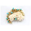 Image 1 : 18kt coral & turquoise "Floral" form brooch