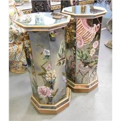 Pair of mirrored paint decorated pedestals