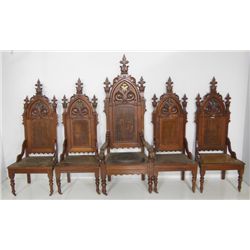 Group lot of 5 Victorian Gothic chairs