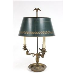 3 candle Tole bouilotte lamp with Tole green shade