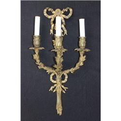 19th c. French bronze 3 arm sconce