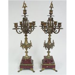 Pair bronze & marble candelabrum lamps