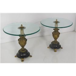 Pair Urn based glass top end tables