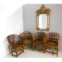 5 bamboo arm chairs & wood mirror