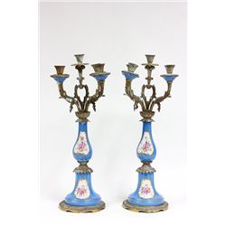 Pair Sevres & bronze candelabrum