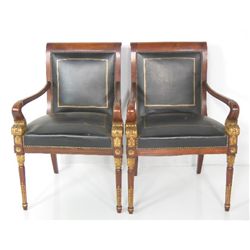 Pair Empire style leather armchairs