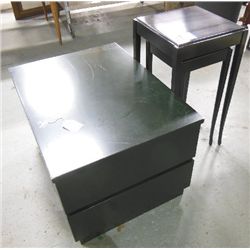 Black lacquer nightstand and nesting tables