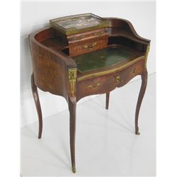Louis XV style parquetry inlaid marble top desk