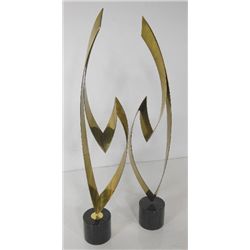 Pair abstract brass sculptures