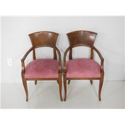 Pair arm chairs with pink "suede" seats