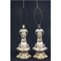 Pair Royal Dux "Floral" design lamps