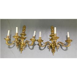 Pair bronze 3 light sconces