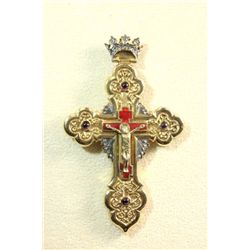 Russian silver, enamel & diamond cross