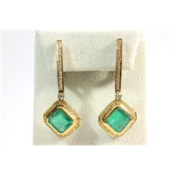18kt gold, diamond & emerald earrings