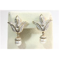 14kt gold, diamond & pearl earrings