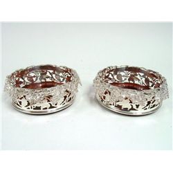 Pair silver plate wine bottle coasters