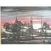 Image 2 : Oil painting signed Hugo Cahar "Harbor Scene"