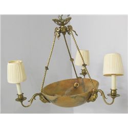 Alabaster & bronze French domed chandelier