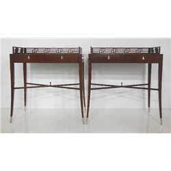 Pair Bolier bar tables with pull out shelves
