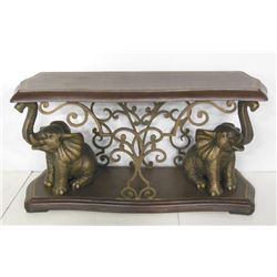 Elephant Gold Tooled Leather Top Console Table