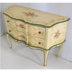 Italian Floral Paint Decorated Ribbon Front Chest