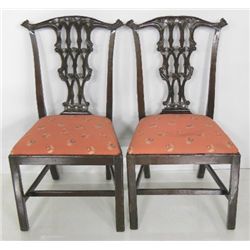 Pair 19th c. Chippendale carved back side chairs
