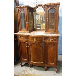 Walnut Marble Top 2 Piece SIdeboard