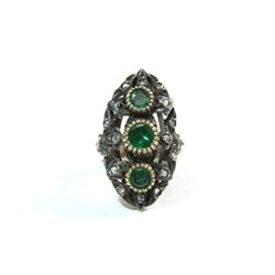 14kt gold, emerald & rose cut diamond ring
