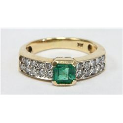 14 kt. Yellow Gold Emerald and Diamond Ring