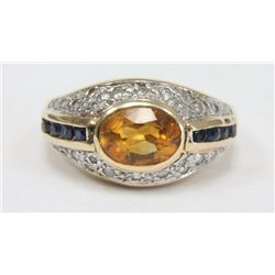 14kt. Citrine, Diamond and Sapphire Ring