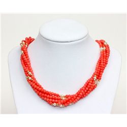 Coral 6 Strand Bead Necklace