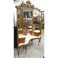 Carved Louis XV marble top corner vanity