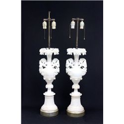 Pair carved alabaster urns