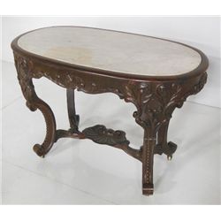 Rosewood veneered oval marble top parlour table