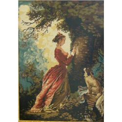 Framed needlepoint "Lads with Dogs"