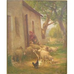 M. Breu oil painting in gilt frame