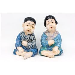 Pair of Papier Mache Chinese "Boy & Girl"