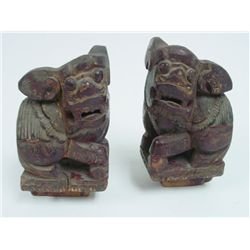 Pair carved wooden "Foo Dogs"